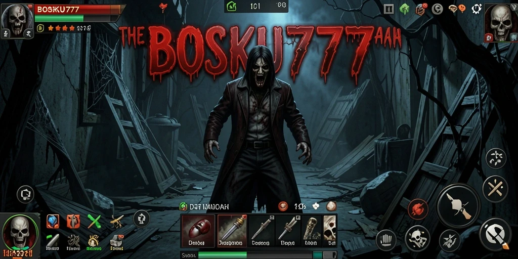 Screenshot menampilkan momen menegangkan dari gameplay BOSKU777 dengan atmosfer horor yang kuat.