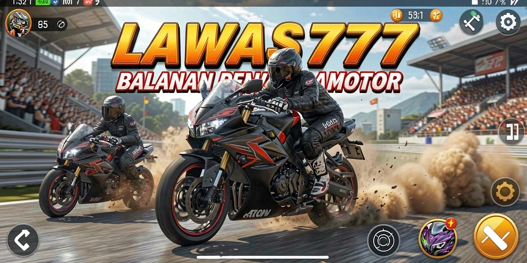 Tampilan gameplay seru dalam LAWAS777 yang menampilkan balapan motor.