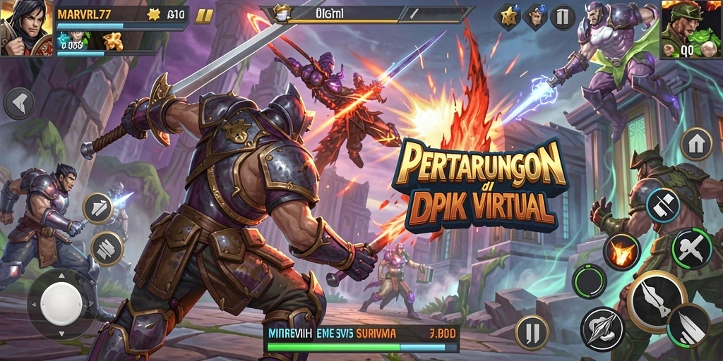 Screenshot gameplay yang menunjukkan aksi pertarungan seru di MARVRL77.