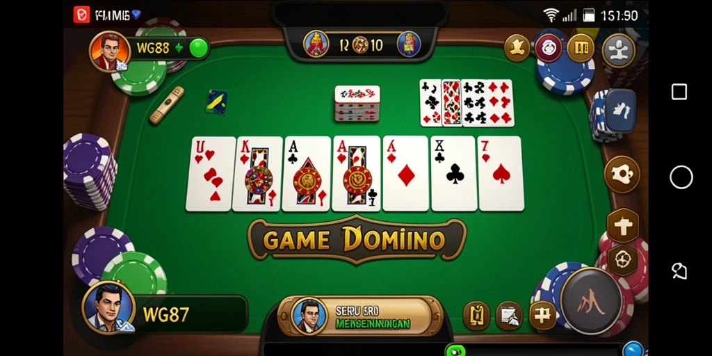 Menampilkan gameplay seru dari permainan Domino di WG87.